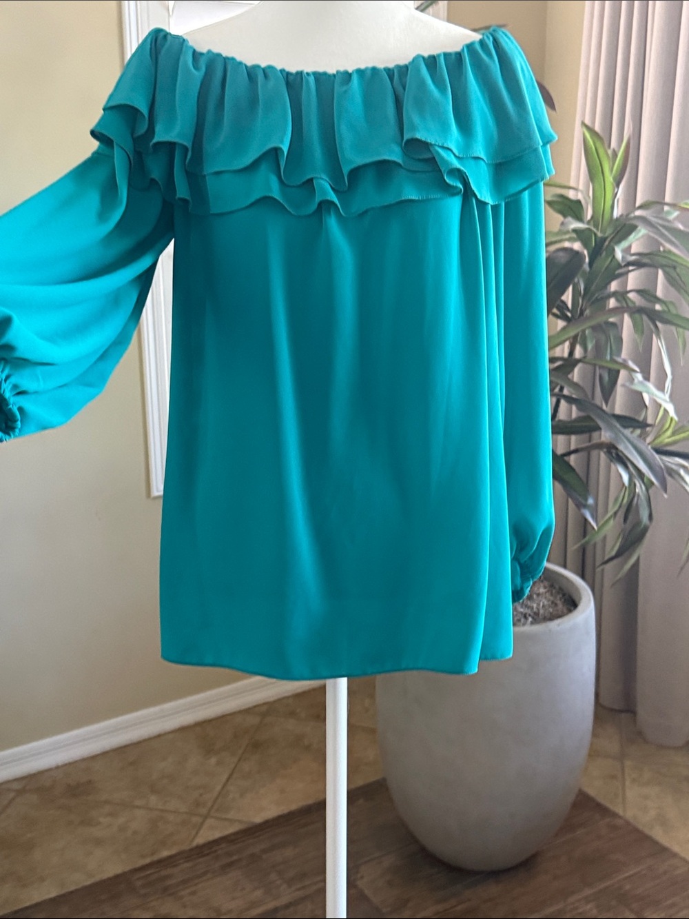 Michael Kors Women's Teal Off-the-Shoulder Ruffle Blouse